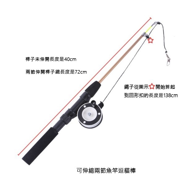 可換頭伸縮形魚竿逗貓棒 兩節魚竿 釣魚竿 逗貓棒 逗貓玩具 貓咪玩具