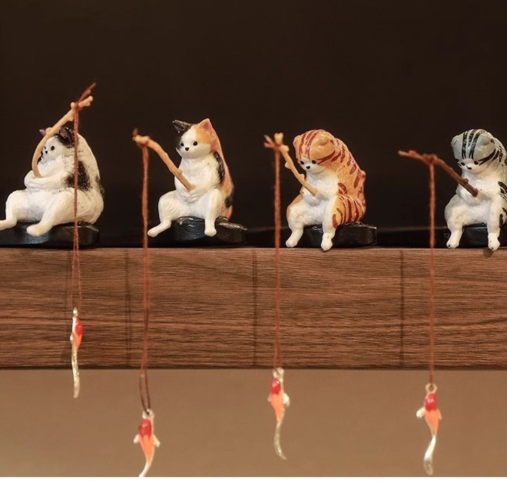 小貓釣魚髮簪 髮飾 盤髮 髮飾 飾品 貓咪造型 頭飾 動物 頭髮 復古 風格 寵物 特殊造型