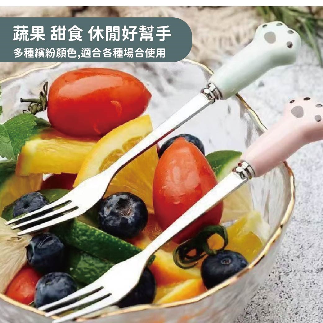 貓掌水果叉 不銹鋼水果叉 可愛貓爪 甜品叉 創意蛋糕 叉子 高檔水果簽 蔬果 叉子 廚房用品 甜點叉